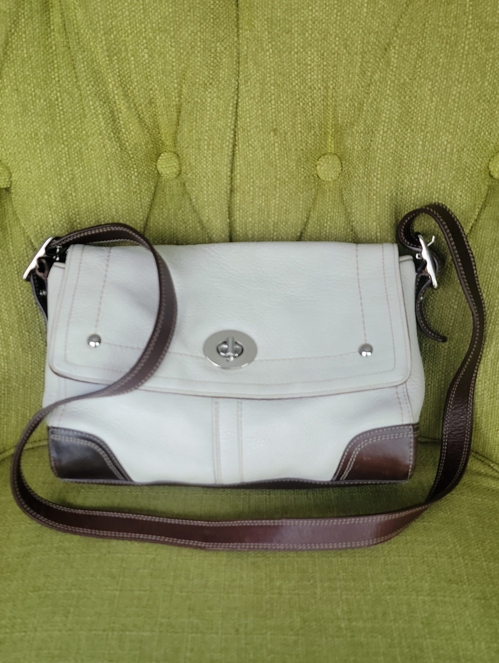 Coach Pebble Leather Off White and Brown Leather Crossbody Bag